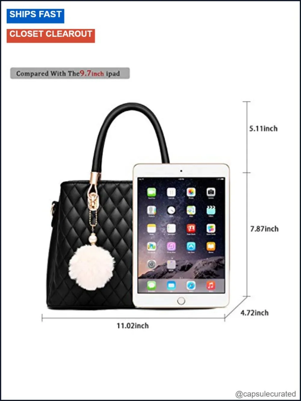 Womens Faux Leather Satchel Bag Top-Handle Shoulder Purse Tote with Pompon